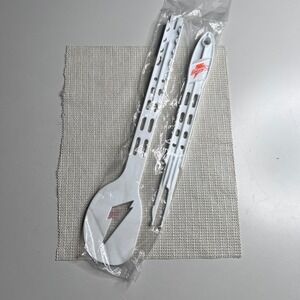 Vintage Gatorade Plastic Salad Server Set White Lightning Bolt Spoon and Fork